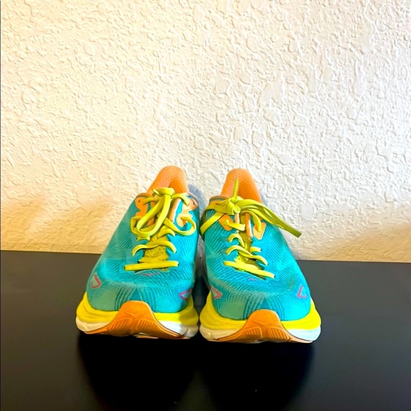 Hoka Women's Turquoise and Neon Yellow Athletic Shoes - Picture 2 of 3